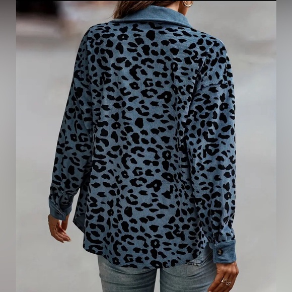 NWOT LEOPARD PRINT CORDUROY SHIRT JACKET WOMENS XXL BLUE & BLACK - Picture 8 of 9